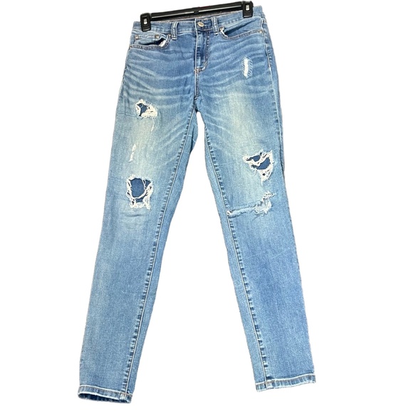Aero Blue Jeans Womens 6 High Rise Distressed Ripped Edgy Stretch Modern Classic - Picture 2 of 16